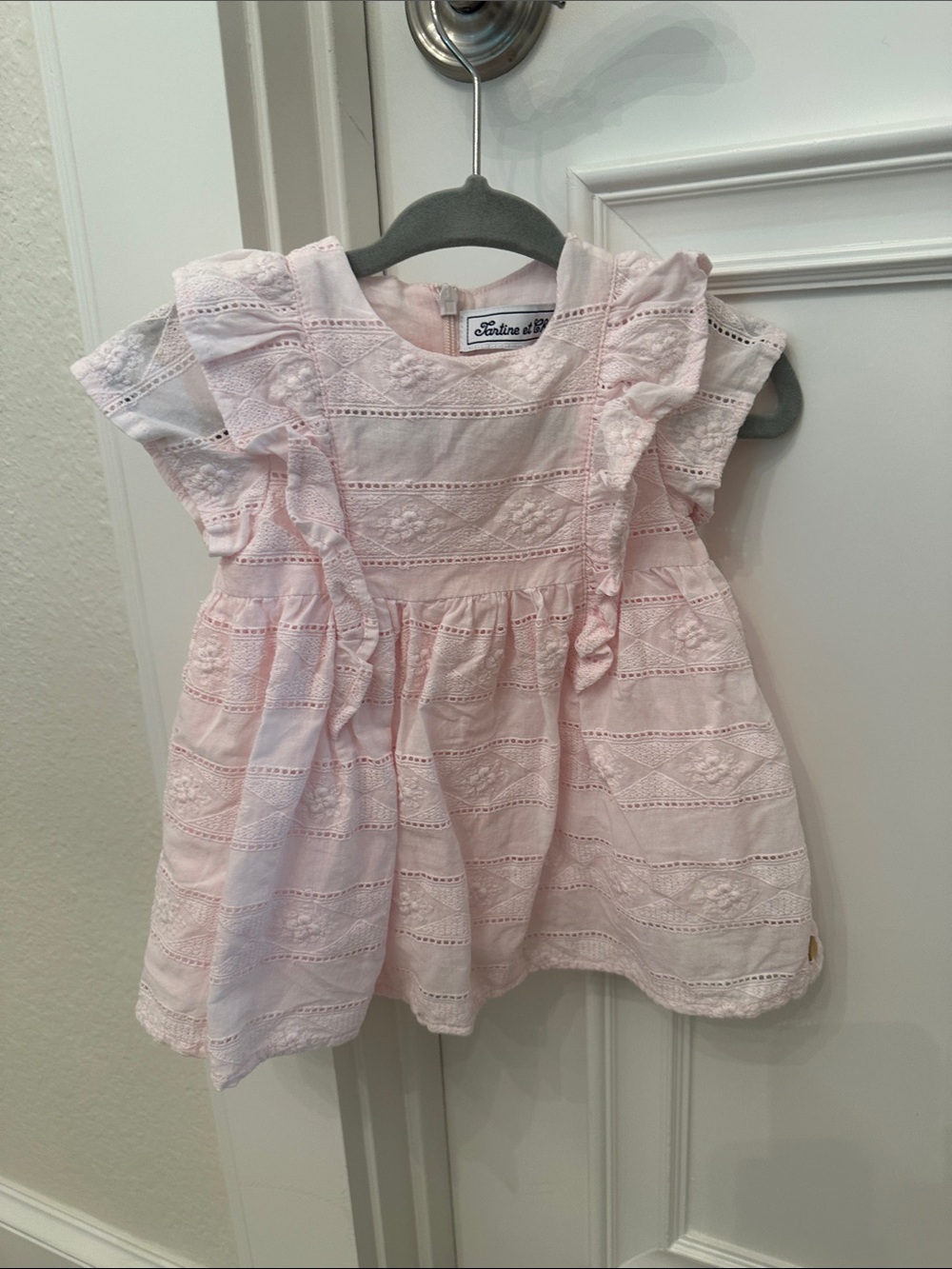 Tartine et Chocolat Pale Pink Eyelet Dress for Girls
